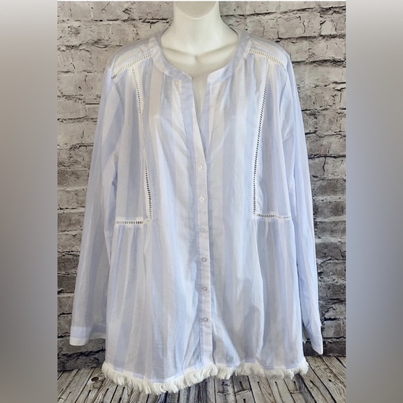 Lane Bryant White and blue Striped Blouse - Picture 1 of 13